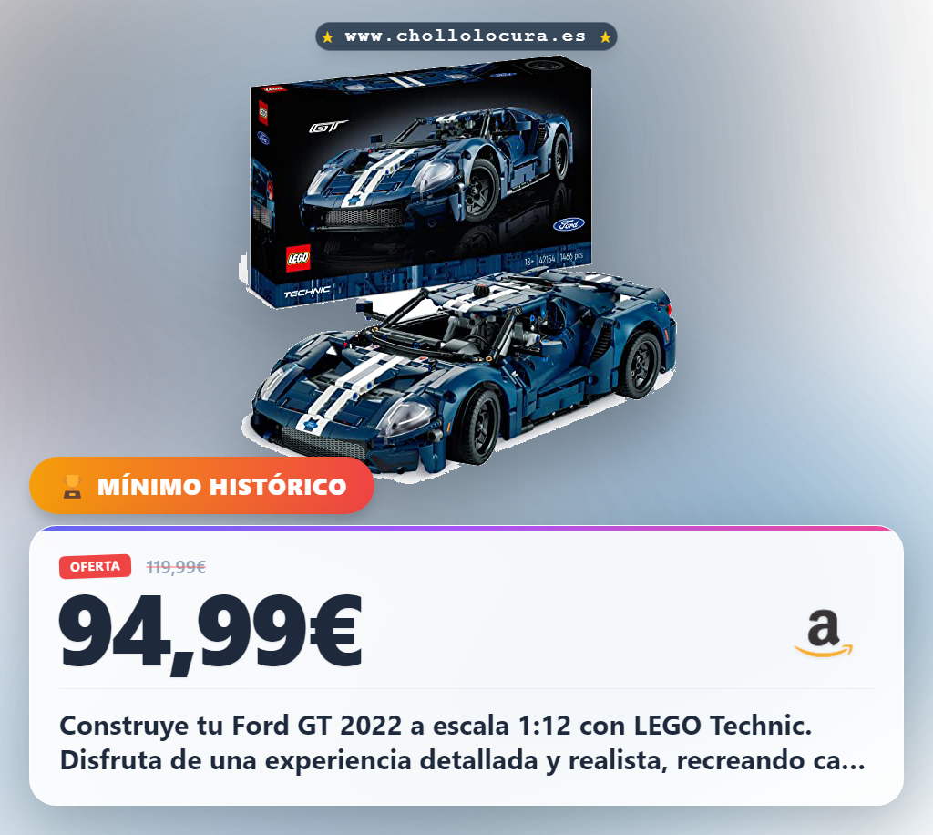 Construye tu Ford GT 2022 a escala 1:12 con LEGO Technic. Disfruta de una experiencia detallada y realista, recreando cada motor y característica del coche. Es la joya perfecta para tu colección. Incluye app interactiva para construir y llevar tu proyecto al siguiente nivel.