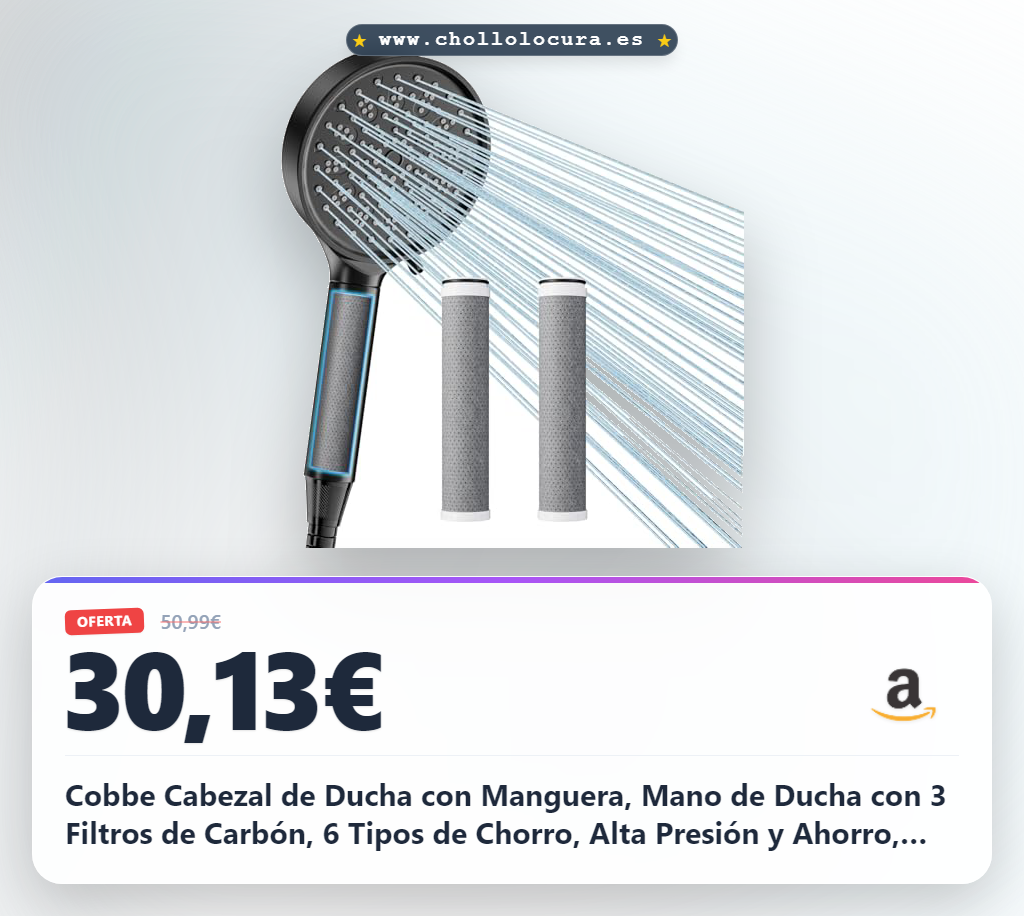 Consigue Cabezal de Ducha Cobbe Potencia Total: Elimina 99% Cloro, Ahorro Agua y 6 Chorro (Negro)