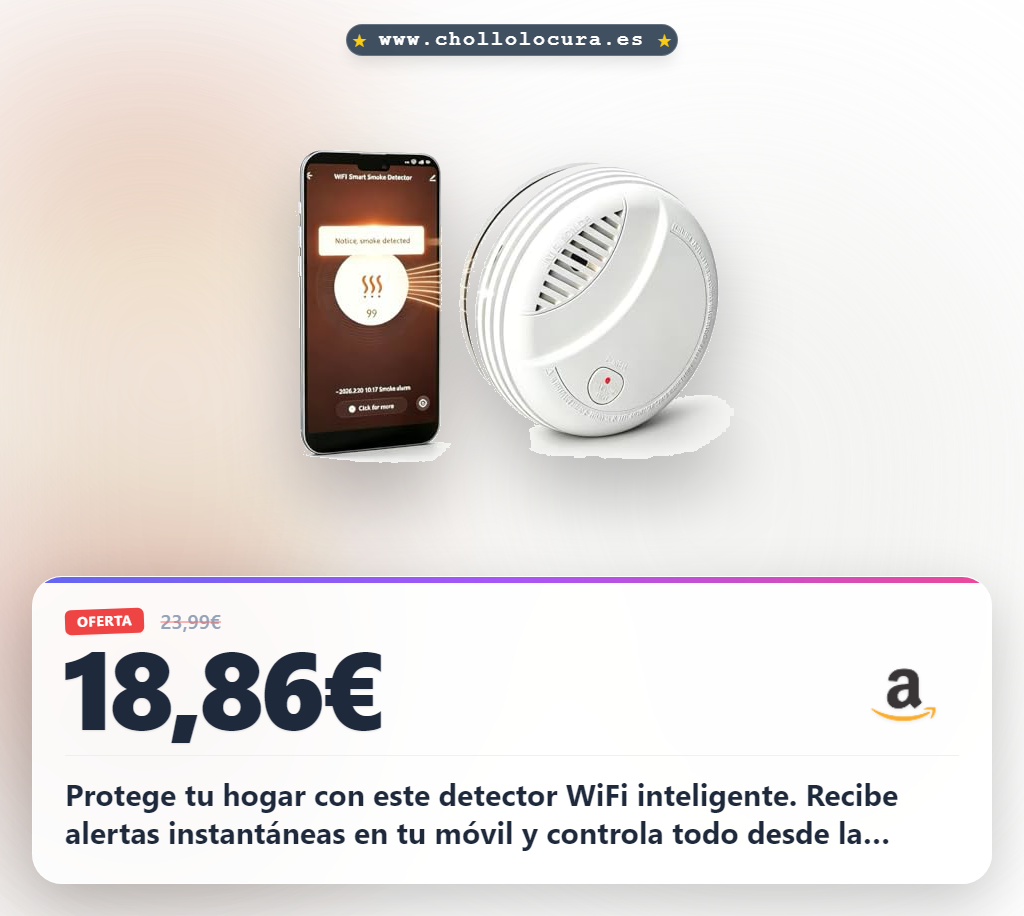 Consigue detector de humo WiFi inteligente con notificaciones Smart Life y alarma remota a precio de chollo