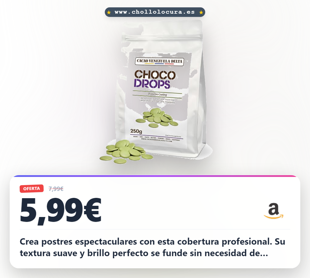 Aprovecha esta cobertura de chocolate verde pistacho profesional para repostería fácil de fundir 250g al mejor precio