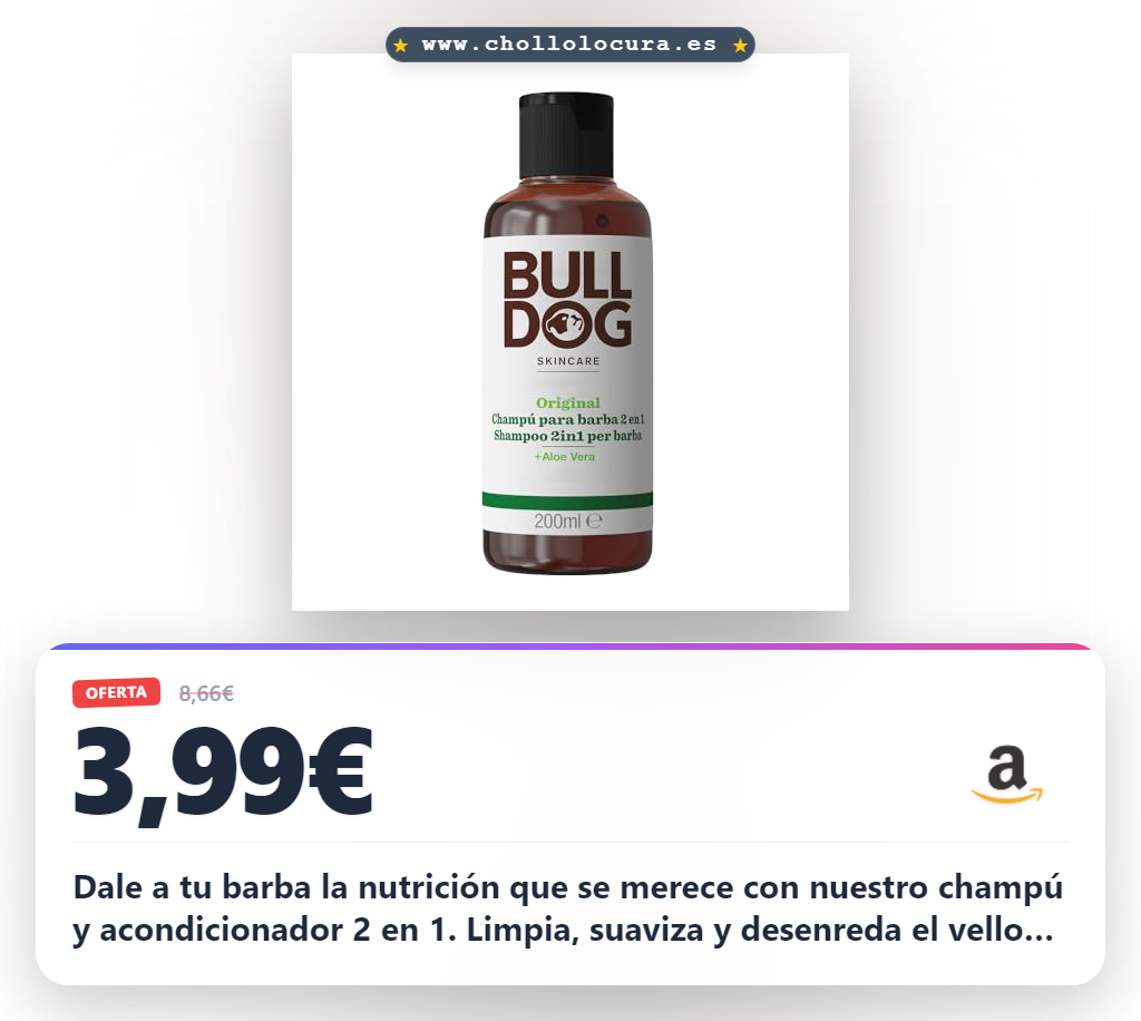 Aprovecha el set de champú y acondicionador para barba BULLDOG vegano con Aloe Vera en oferta histórica