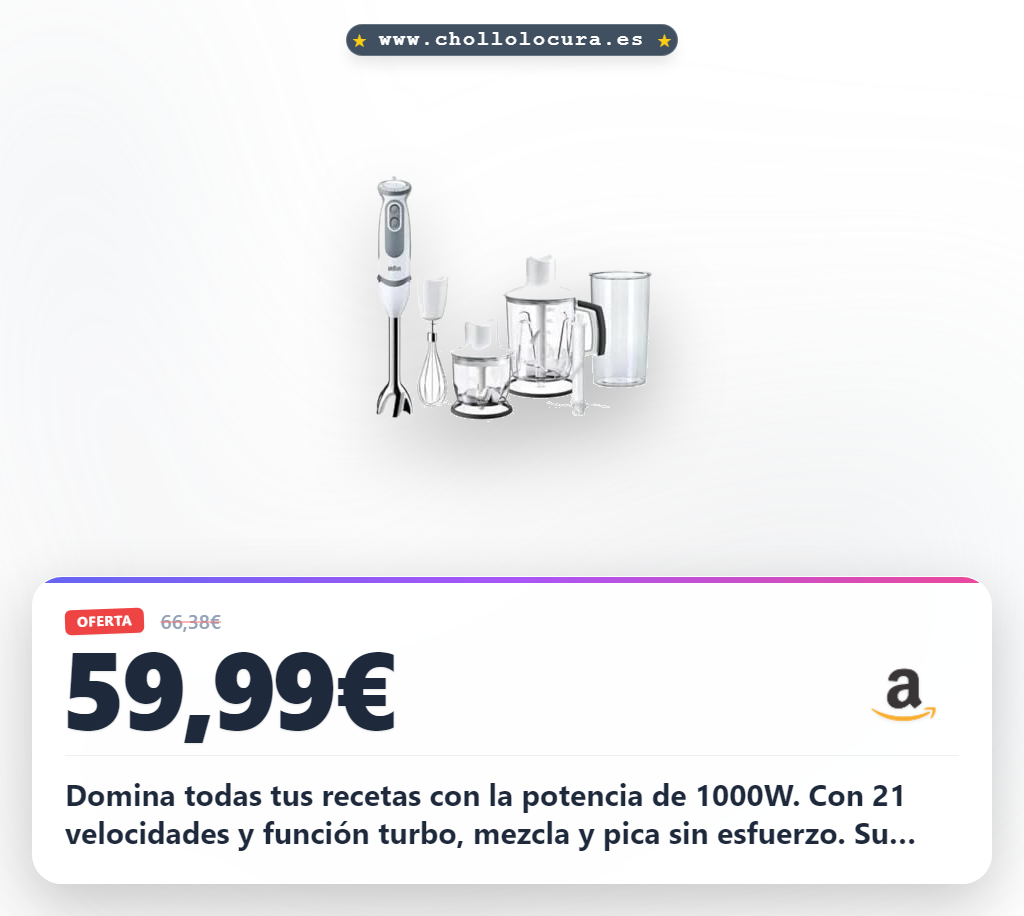 Consigue la batidora Braun Minipimer 5245 de 1000W con función turbo y accesorios anti-salpicaduras al mejor precio