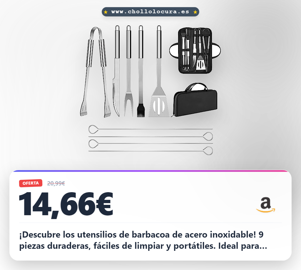Utensilios Barbacoa de Acero Inoxidable Profesional Accesorios Barbacoa Parrilla Herramienta con Bolsa Fácil de Transportar (9 PCS)