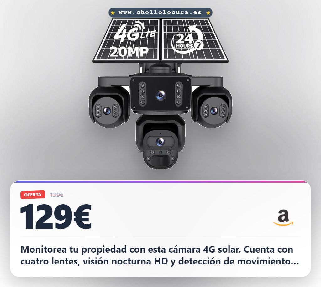 Aprovecha esta cámara solar 4G con 4 objetivos HD y visión nocturna para seguridad exterior al mejor precio