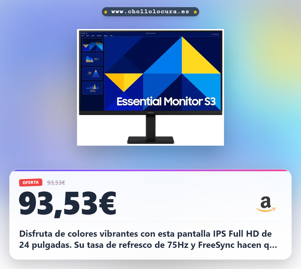Consigue el monitor Samsung Essential 24 pulgadas Full HD IPS con FreeSync y 75Hz en oferta