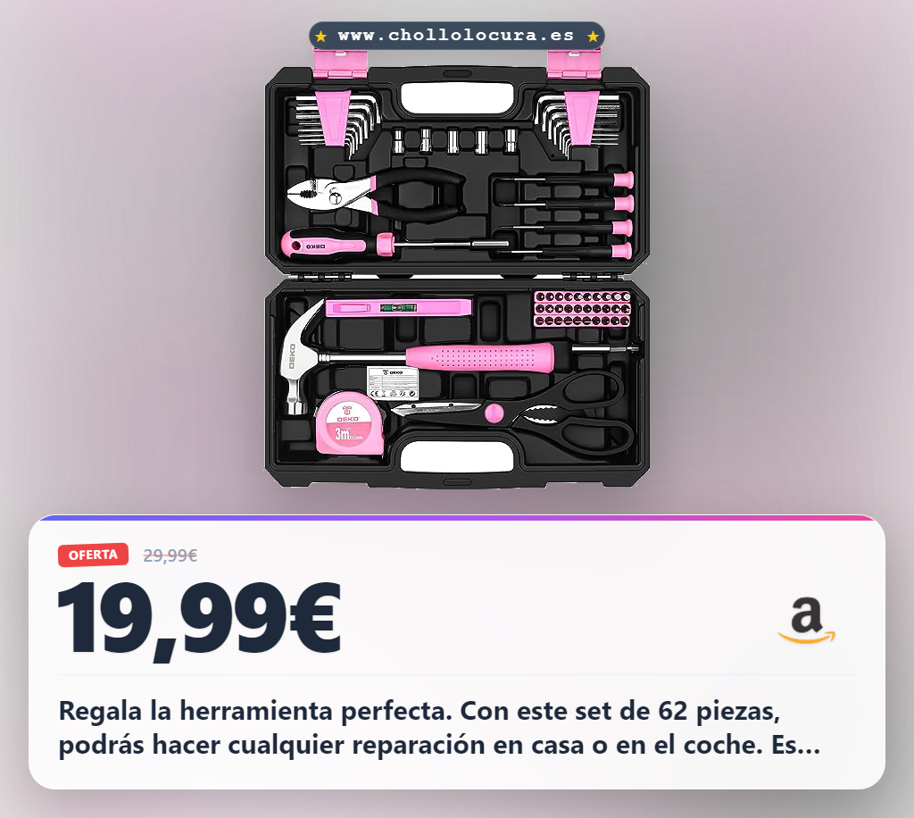 Consigue la caja de herramientas Deko rosa de 62 piezas para DIY y mantenimiento en el coche.