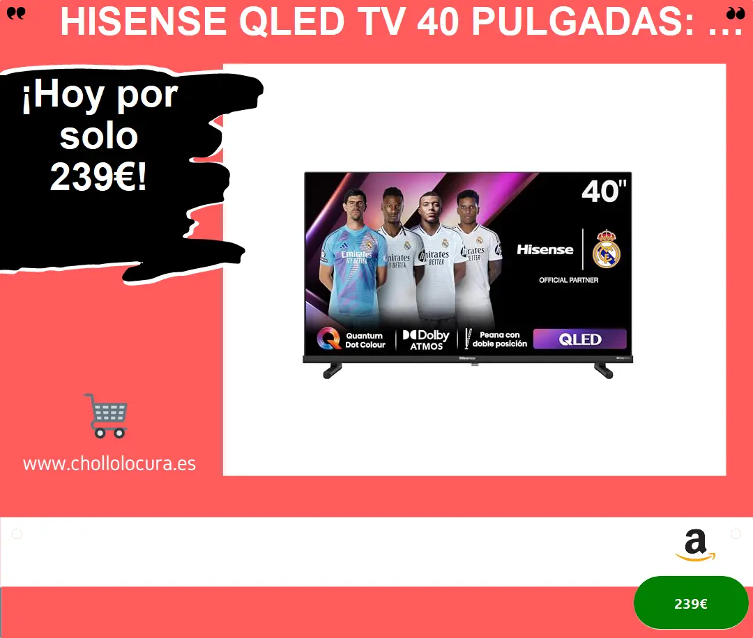 Hisense QLED TV 40 Pulgadas: Tecnología de Punto Cuántico y Sonido Atmos para una Experiencia de Entretenimiento sin Límites
