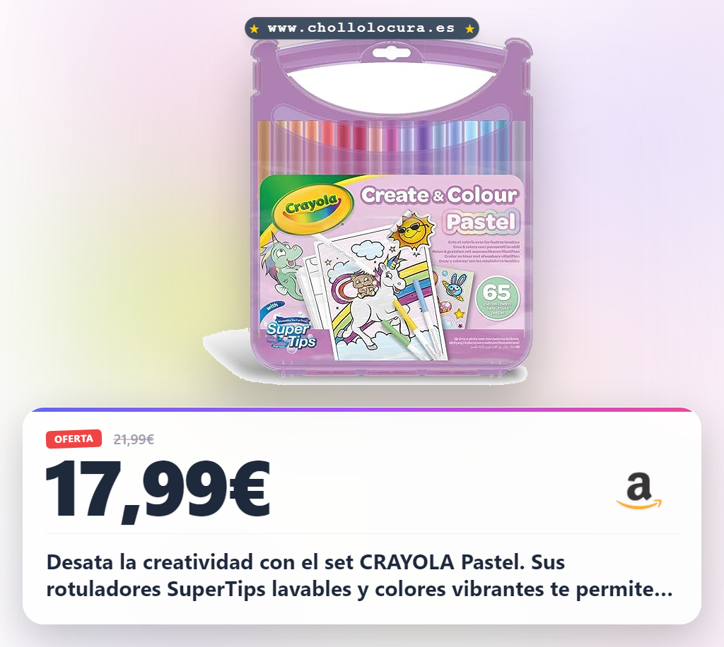 Aprovecha el set CRAYOLA Pastel con 65 rotuladores lavables SuperTips para actividades creativas. Regalo para niños a partir de 4 años.