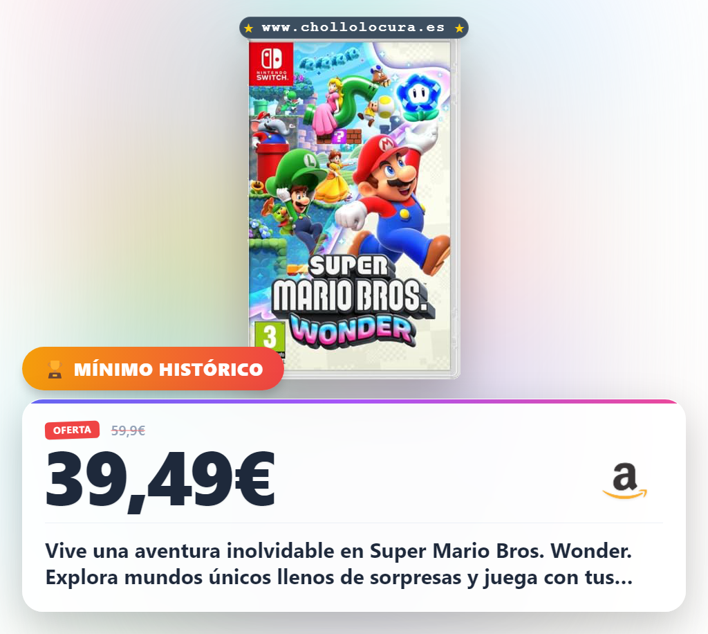 Disfruta la aventura Super Mario Bros Wonder en Nintendo Switch: explora mundos únicos y juega con amigos al mejor precio