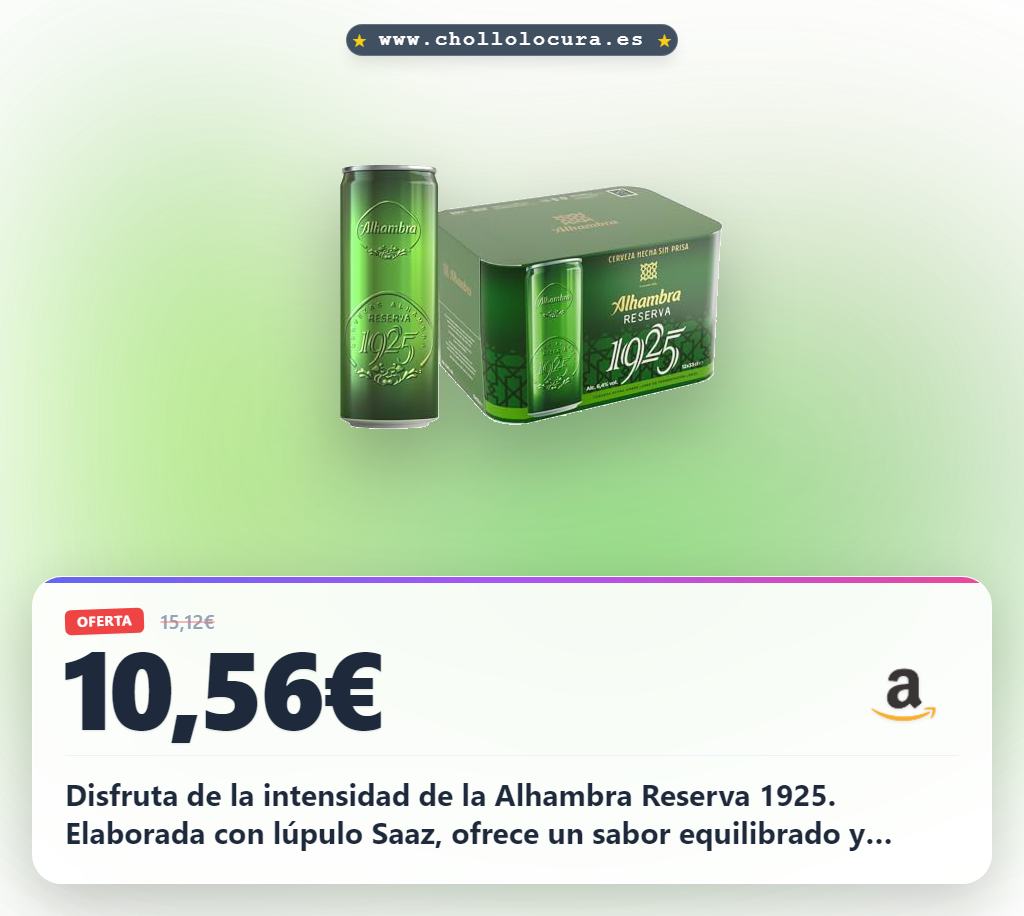 Aprovecha el pack de 12 latas Alhambra Reserva 1925 Extra Lager con lúpulo Saaz al mejor precio
