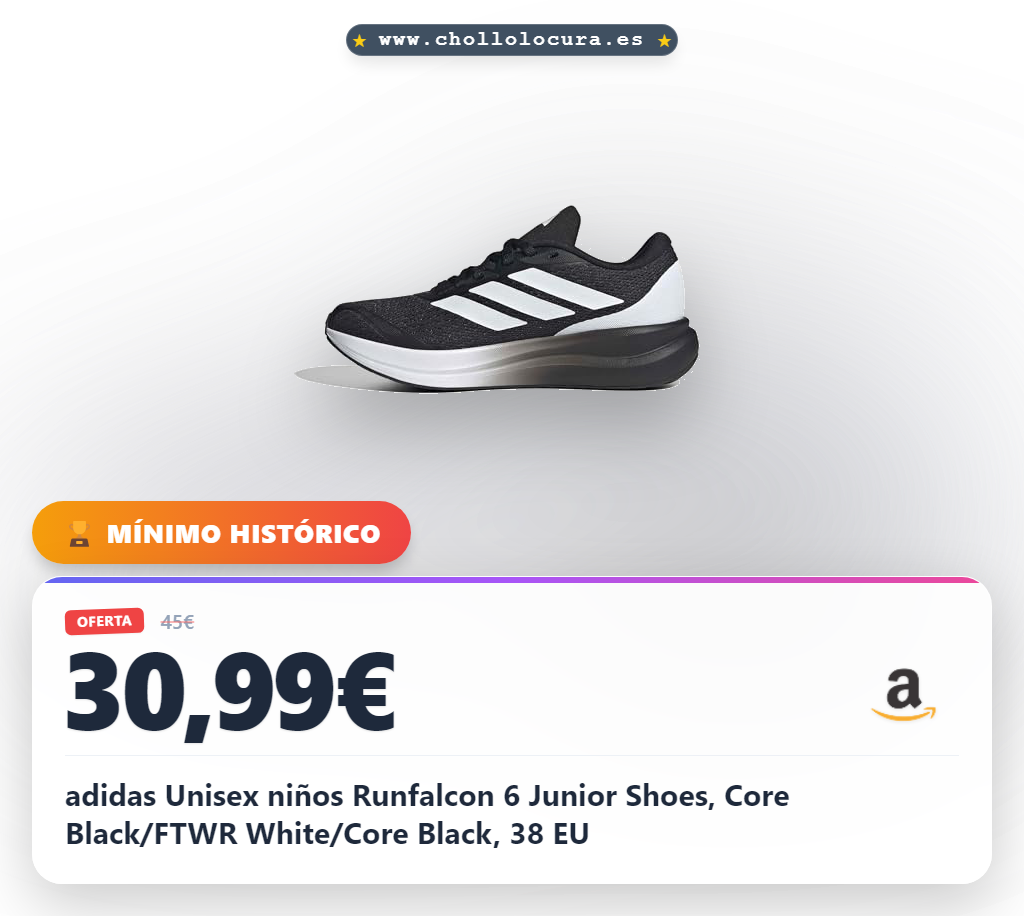 adidas Unisex niños Runfalcon 6 Junior Shoes, Core Black/FTWR White/Core Black, 38 EU