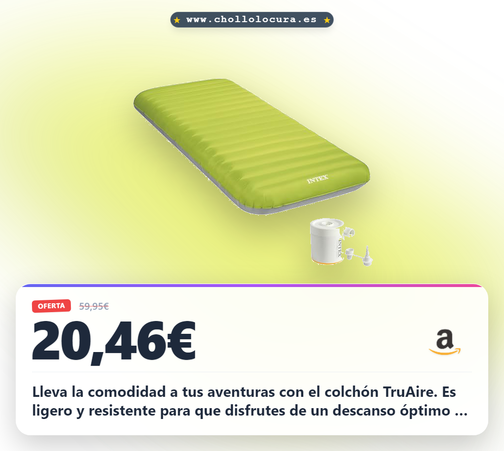Lleva la comodidad a tus aventuras con el colchón TruAire. Es ligero y resistente para que disfrutes de un descanso óptimo en cualquier lugar. Su tecnología Fiber-Tech te da firmeza y durabilidad al aire libre. Incluye inflador eléctrico y bolsa, listo para tu próxima expedición.