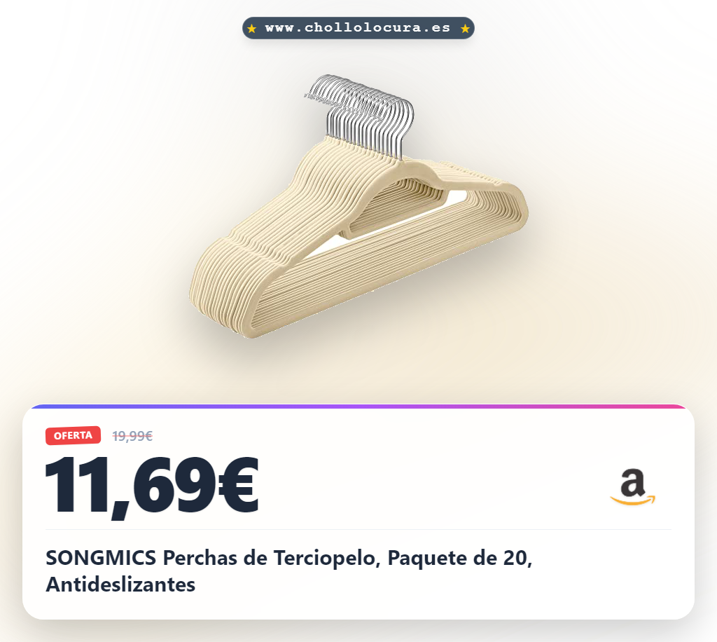 SONGMICS Perchas de Terciopelo, Paquete de 20, Antideslizantes