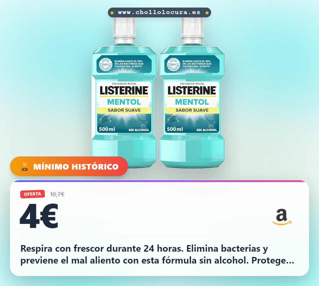 Aprovecha este enjuague Listerine sin alcohol con mentol para aliento fresco y boca sana en oferta