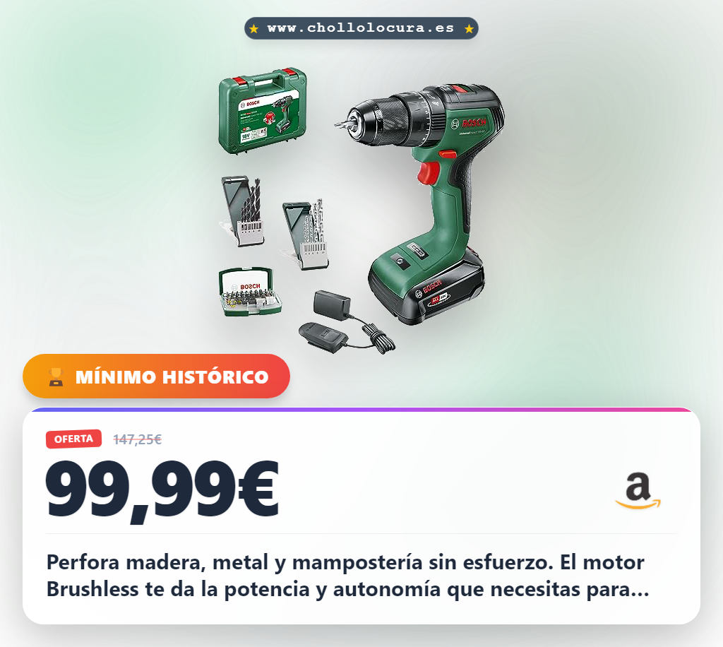 Consigue el taladro percutor a batería Bosch UniversalImpact 18V-60 con 32 bits al mejor precio de oferta