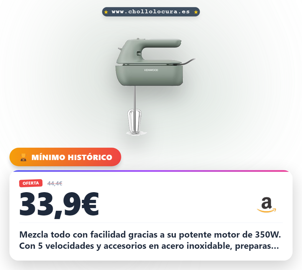 Consigue la batidora de mano Kenwood QuickMix Go 350W con gancho y almacenamiento todo en uno al mejor precio