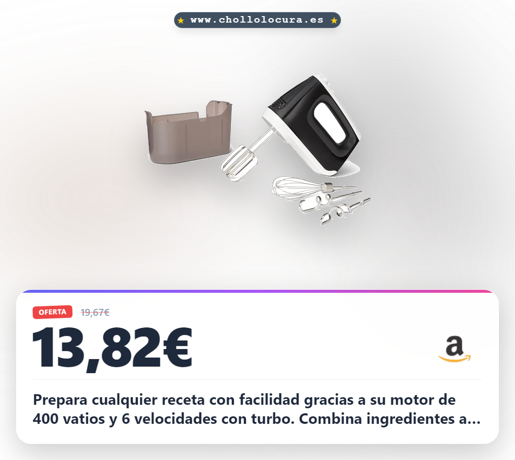 Obtén la batidora de mano eléctrica de 400 vatios con turbo y 6 velocidades al mejor precio en oferta.