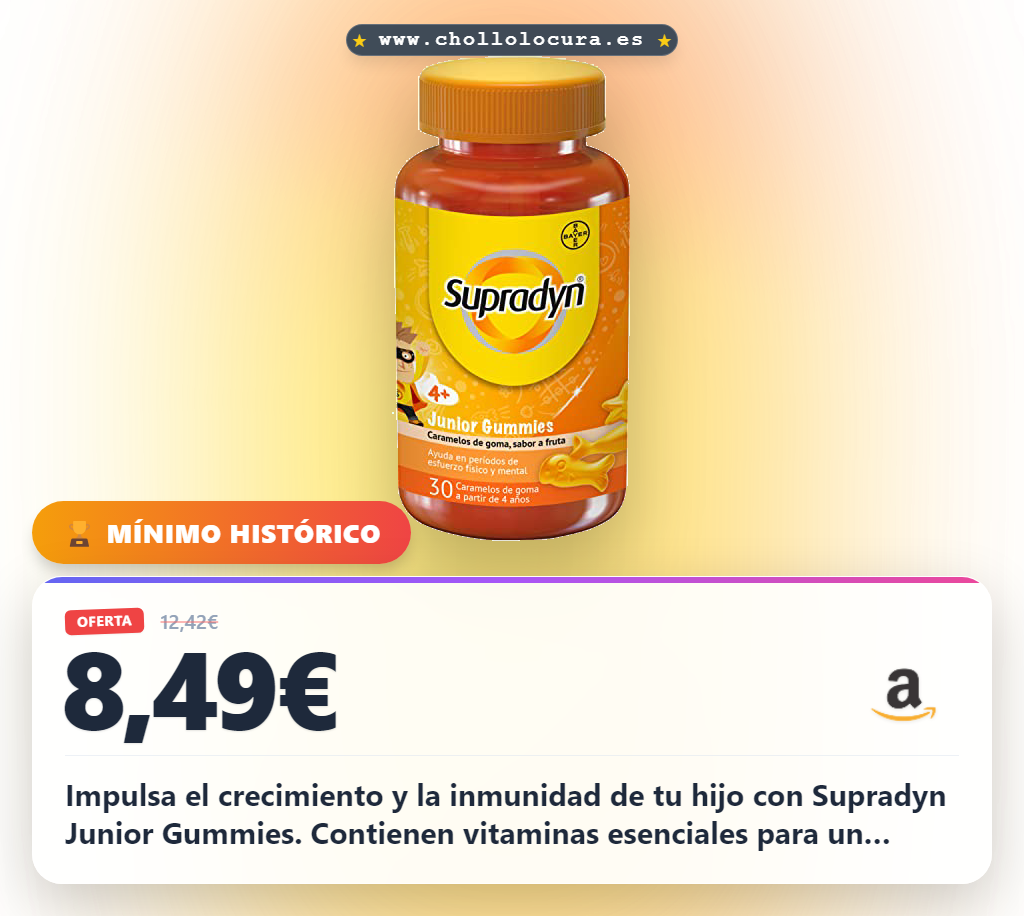 Logra el crecimiento de tu hijo con las gomitas Supradyn Junior vitaminas y DHA al mejor precio para niños +4 años