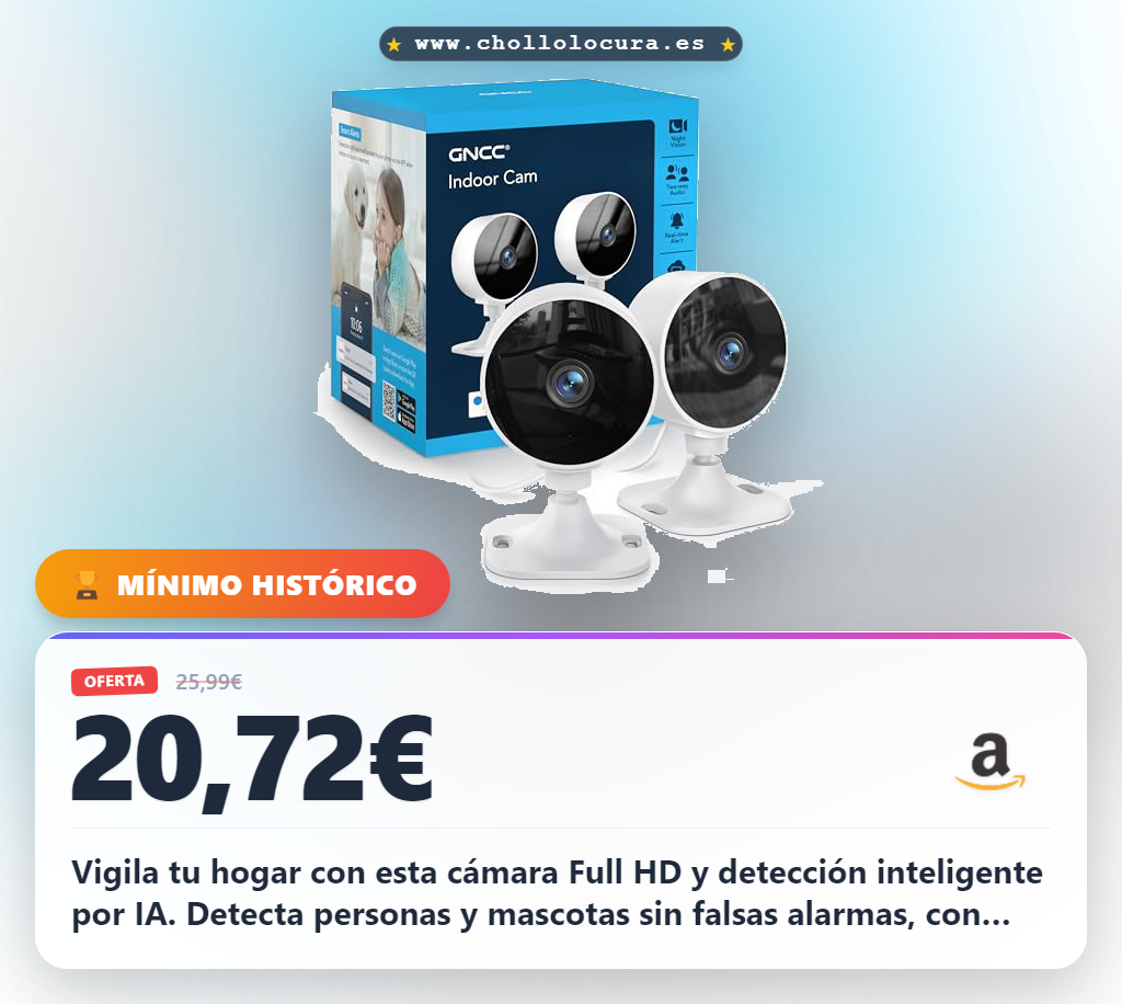 Consigue cámaras WiFi interior Full HD 1080p con IA y detección de mascotas en oferta histórica
