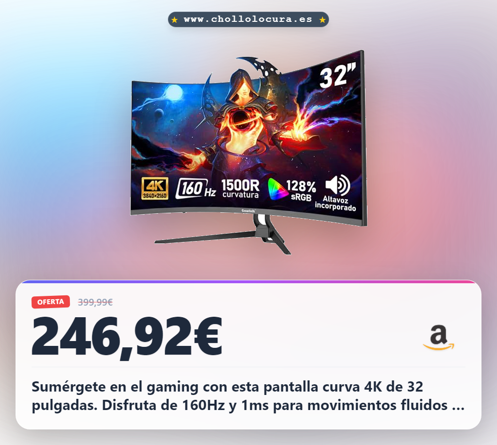 Consigue monitor gaming curvo 32 pulgadas 4K 160Hz con AdaptiveSync y 1ms en oferta histórica