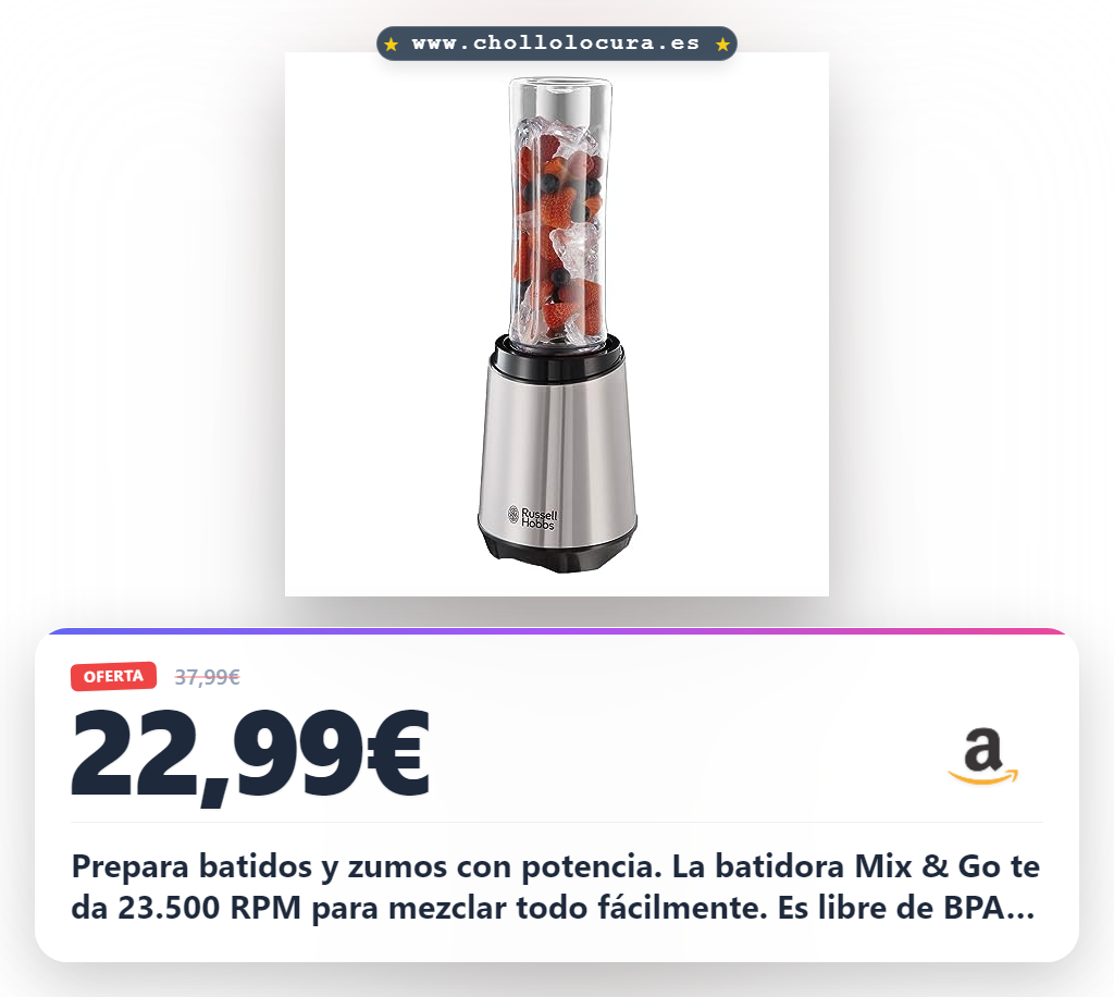 Aprovecha la batidora Mix & Go 600 ml con 23500 RPM para batidos y zumos al mejor precio