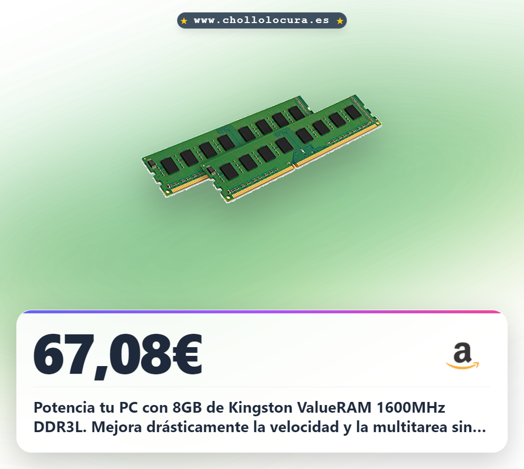 Adquiere Kingston ValueRAM 8GB 1600MHz DDR3L para PC de escritorio, calidad probada al 100% en oferta