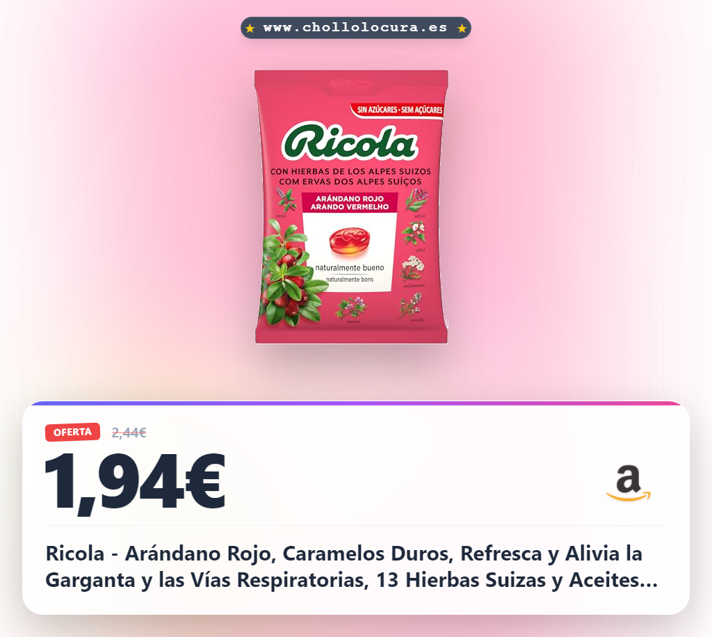 Ricola - Arándano Rojo, Caramelos Duros, Refresca y Alivia la Garganta y las Vías Respiratorias, 13 Hierbas Suizas y Aceites Esenciales, Sin Azúcar, con Edulcorante - Bolsa 70 g