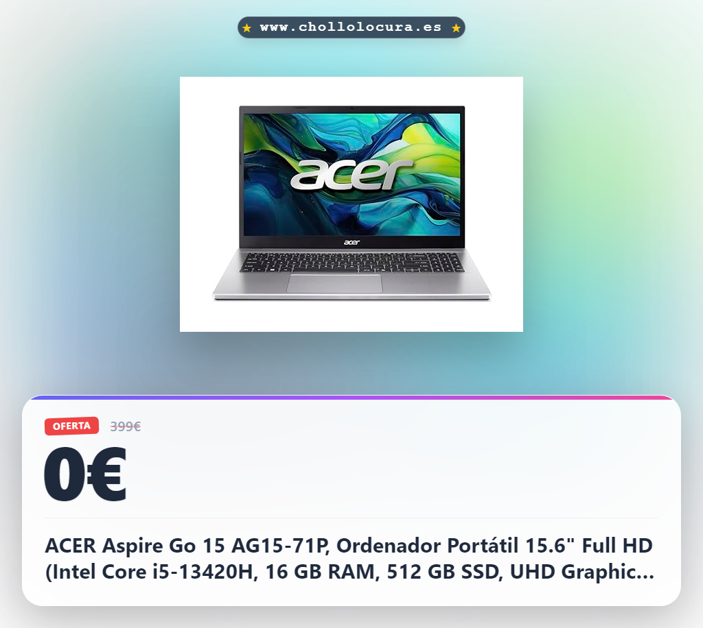 ACER Aspire Go 15 AG15-71P, Ordenador Portátil 15.6" Full HD (Intel Core i5-13420H, 16 GB RAM, 512 GB SSD, UHD Graphics, Sin Sistema Operativo), Plata, Teclado QWERTY Español