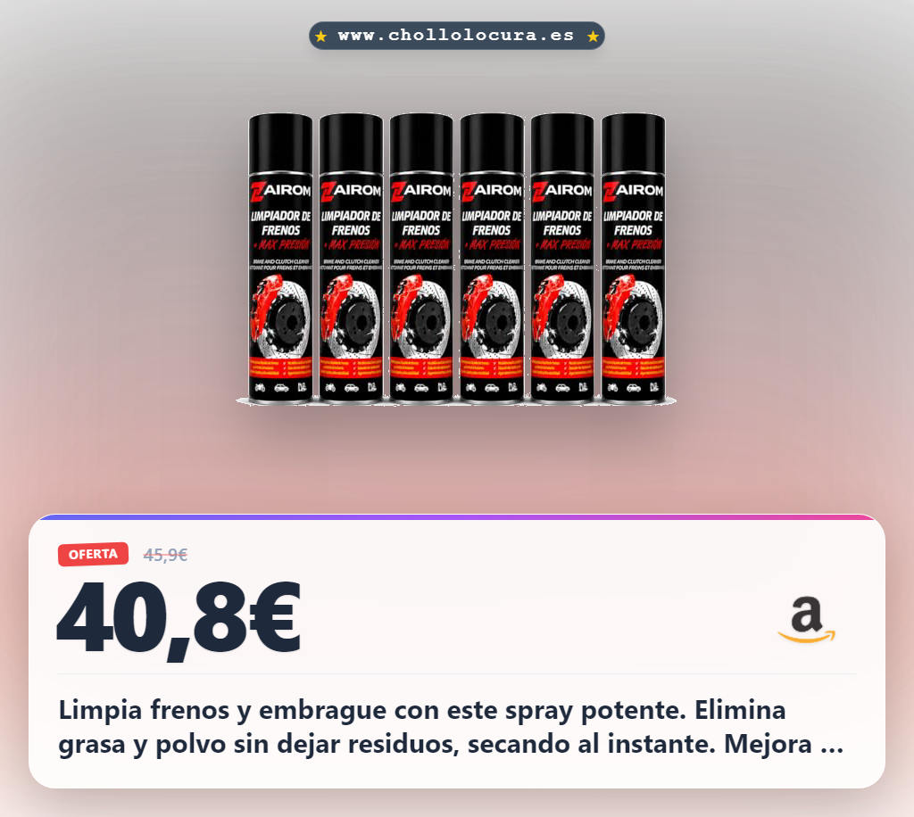 Aprovecha el Limpiador de Frenos Zairom Spray Pack 12. Desengrasante potente y secado rápido para coche y moto.