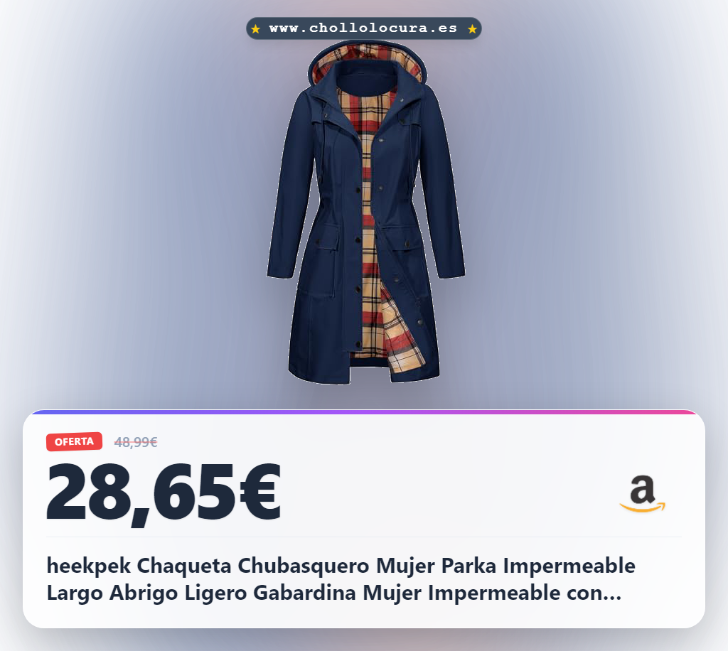 heekpek Chaqueta Chubasquero Mujer Parka Impermeable Largo Abrigo Ligero Gabardina Mujer Impermeable con Capucha y Bolsillo, Azul marino, M