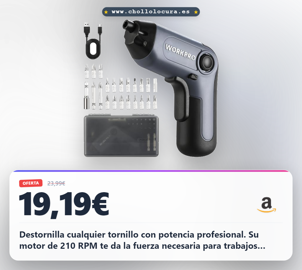Aprovecha este destornillador inalámbrico WORKPRO 3,6V con puntas Cr-V y luz LED en oferta