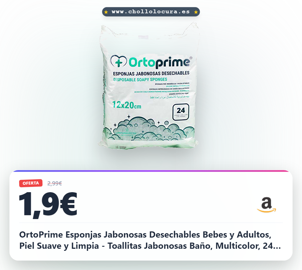 OrtoPrime Esponjas Jabonosas Desechables Bebes y Adultos, Piel Suave y Limpia - Toallitas Jabonosas Baño, Multicolor, 24 Unidades