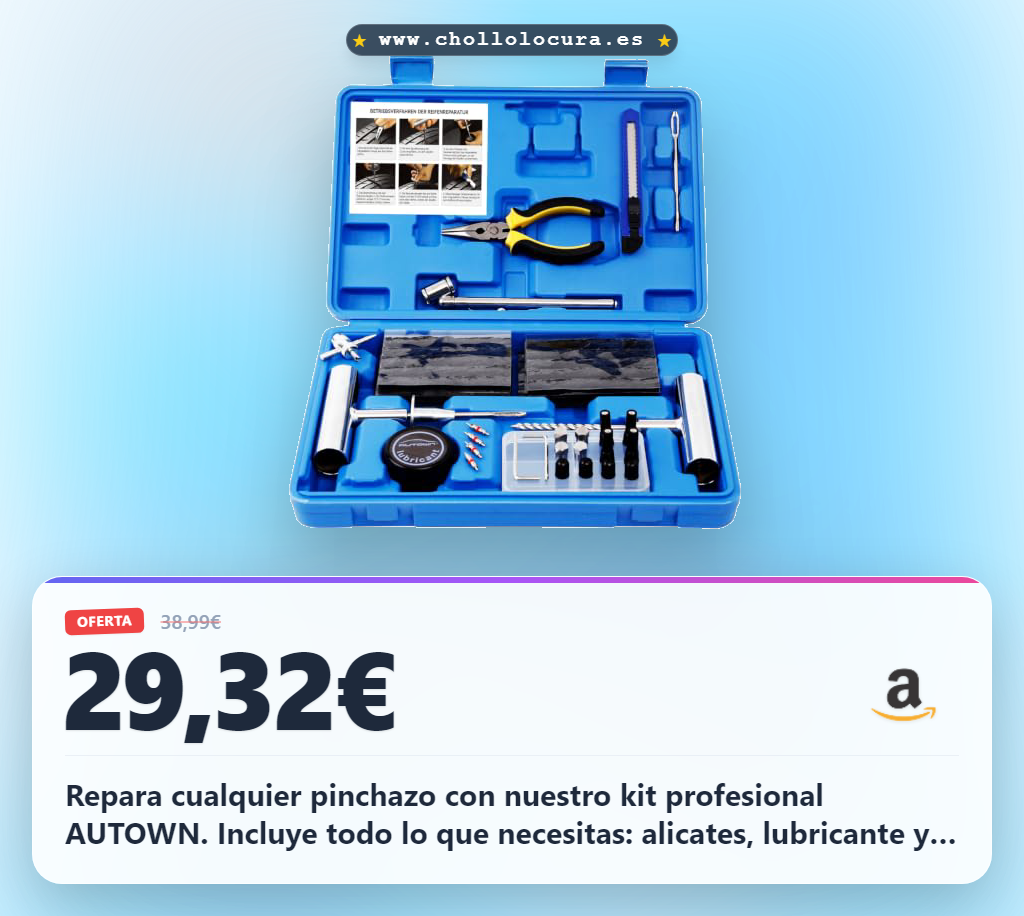 Aprovecha el Kit Antipinchazos AUTOWN profesional de 68 piezas para reparar pinchazos a precio de chollo