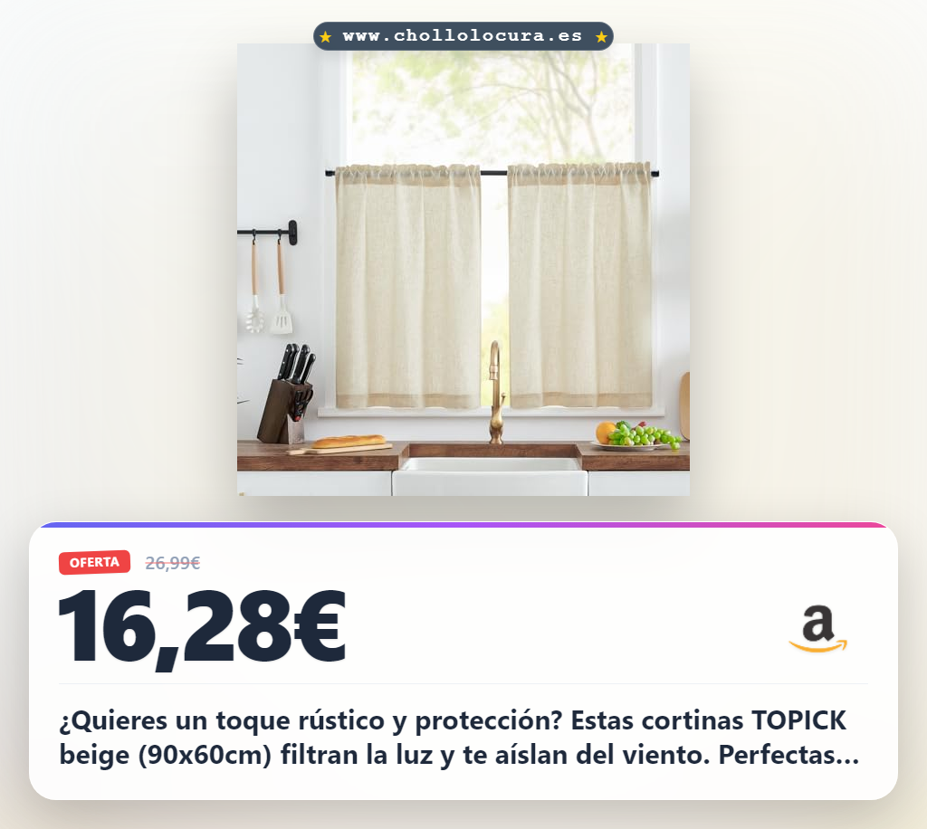 Descubre el protector antiviento TOPICK: Cortinas de cocina beige 90x60cm (2 paneles) al mejor precio de chollo