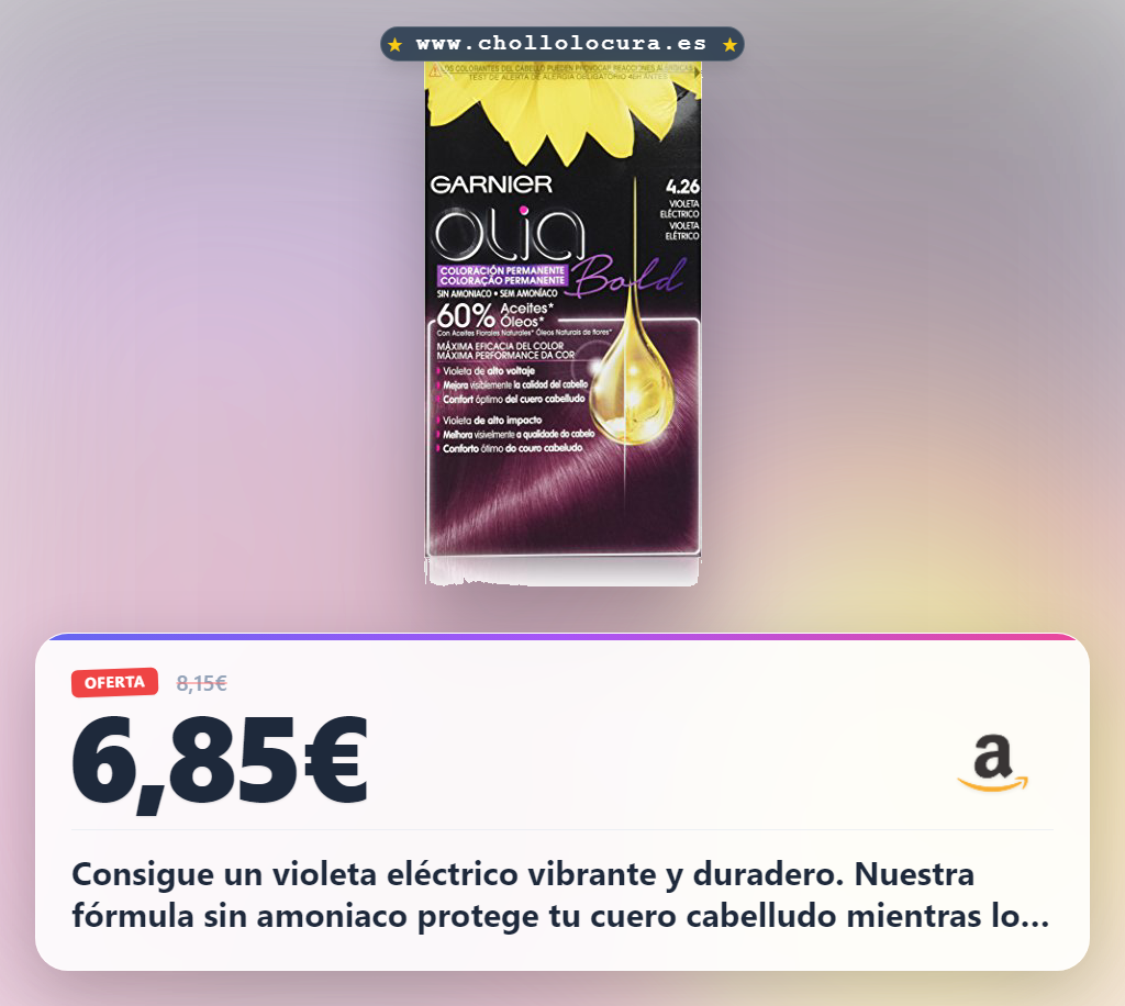 Consigue la coloración permanente Garnier Olia violeta eléctrico sin amoniaco con aceites naturales al mejor precio.