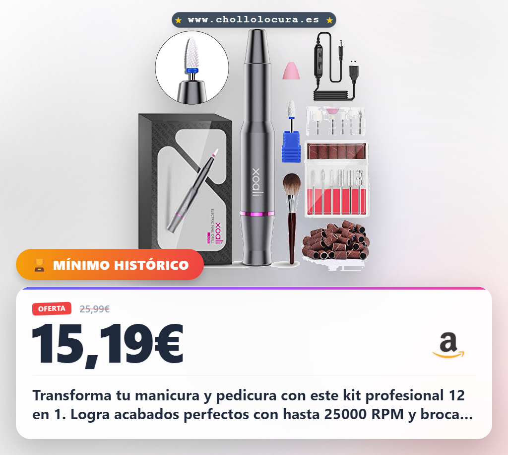 Consigue el torno para uñas profesional 12 en 1 con lima eléctrica y brocas de cerámica a precio de chollo