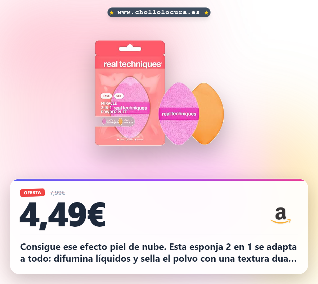 Consigue la esponja Real Techniques Miracle 2 en 1 doble cara con banda elástica reversible para un acabado de piel de nube al mejor precio