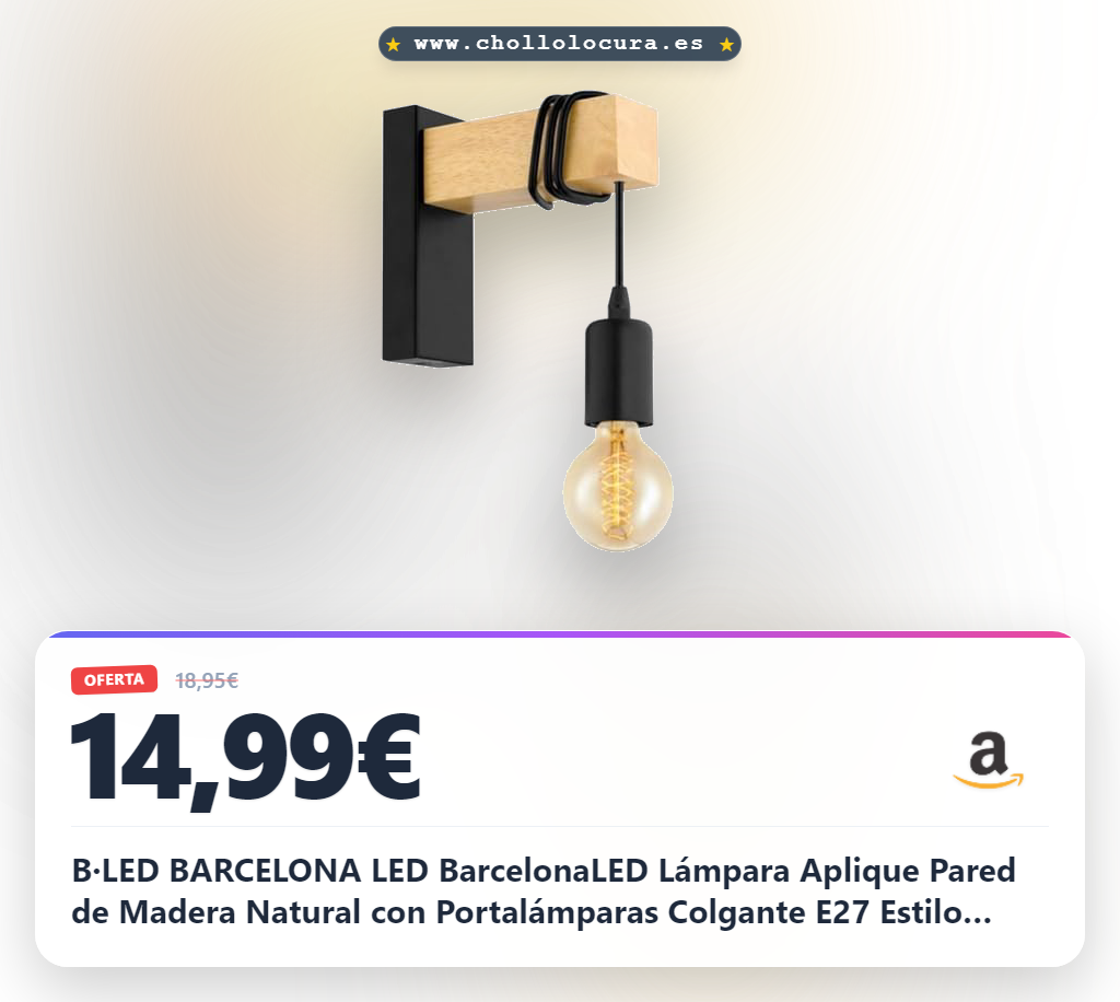 Adquiere la Lámpara Aplique de Pared Nórdica en Madera Natural estilo Vintage para Salón o Pasillo al mejor precio