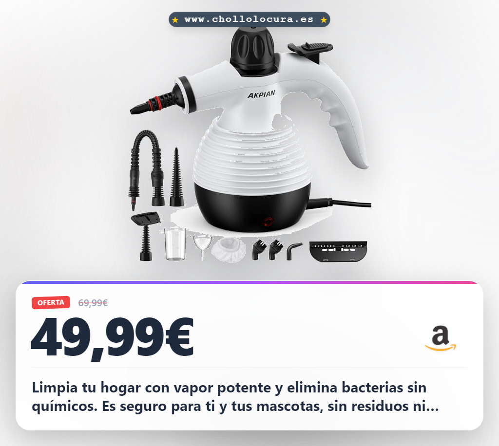 Compra el limpiador a vapor AKPIAN con 10 accesorios y potencia 105W para un hogar impecable