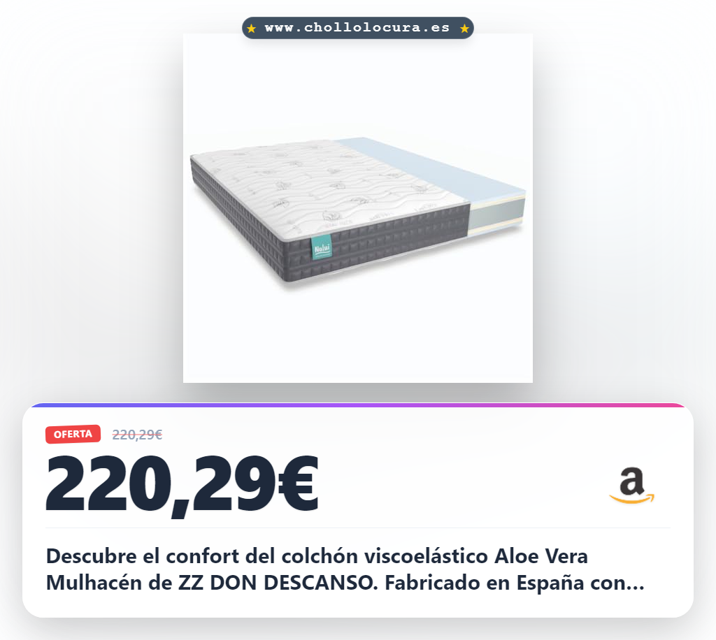 Colchón Viscoelástico Aloe Vera Mulhacén de ZZ DON DESCANSO - 150x190 cm, Altura 21cm