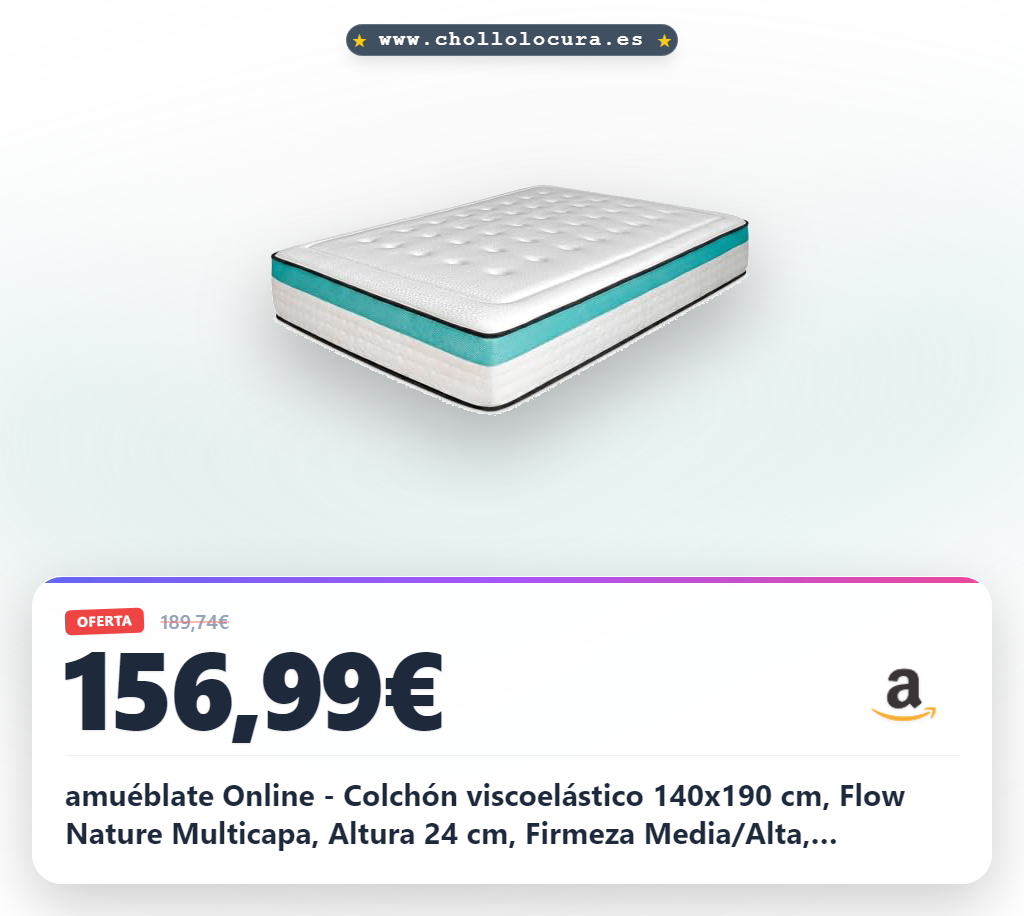 amuéblate Online - Colchón viscoelástico 140x190 cm, Flow Nature Multicapa, Altura 24 cm, Firmeza Media/Alta, Tratamiento antiácaros, antibacterias e hipoalergénico. Fabricado en España