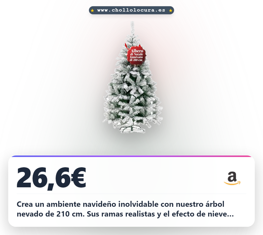 Consigue árbol de Navidad artificial nevado de 210 cm con 1078 ramas. Ideal para interiores y fácil de decorar.