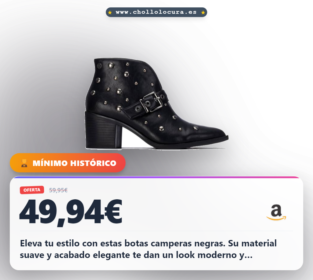 Llévate las botas camperas Xti negras con tachuelas y tacón estable. Comodidad y estilo versátil al mejor precio.