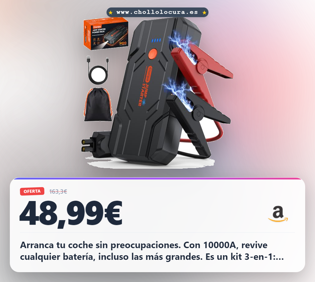 Logra arrancar tu coche con el Jump Starter Cioripa 10000A: cargador y seguridad al mejor precio