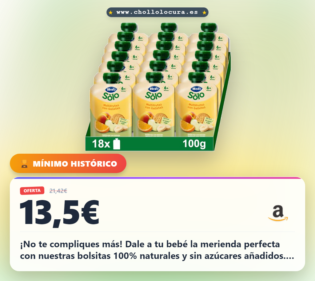 Llévate las bolsitas multifrutas Hero Solo sin azúcares añadidos para un snack natural y ecológico para tu bebé.