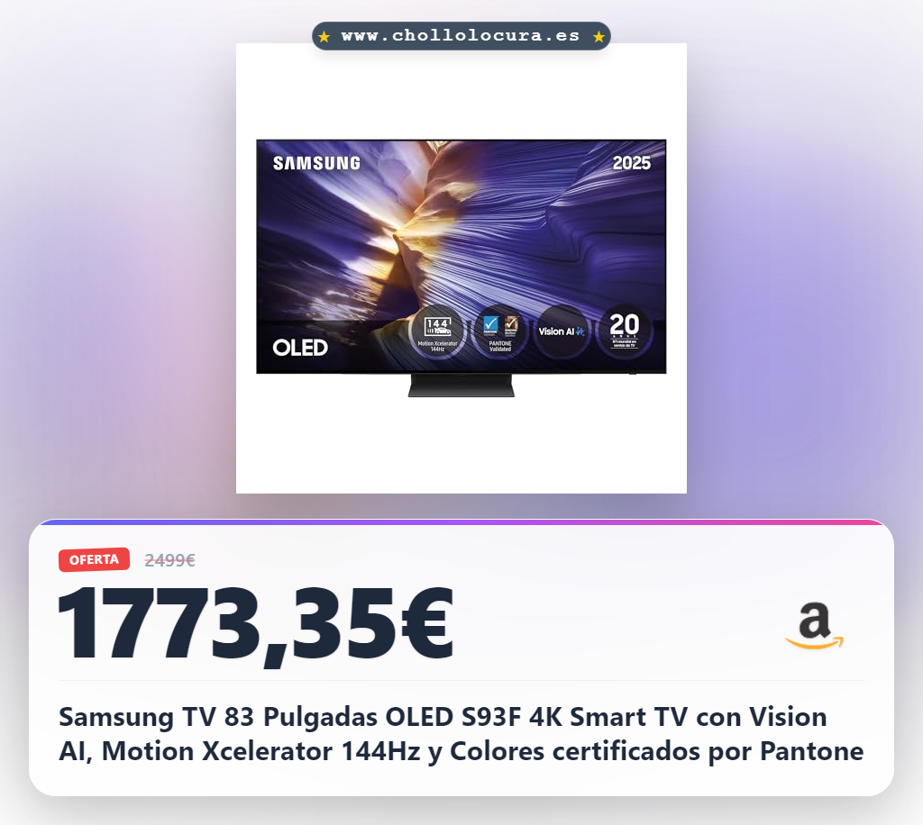 Samsung TV 83 Pulgadas OLED S93F 4K Smart TV con Vision AI, Motion Xcelerator 144Hz y Colores certificados por Pantone
