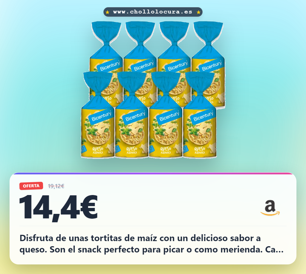 Aprovecha las tortitas de maíz sabor queso Bicentury. Consigue 8 packs para un chollo increíble.