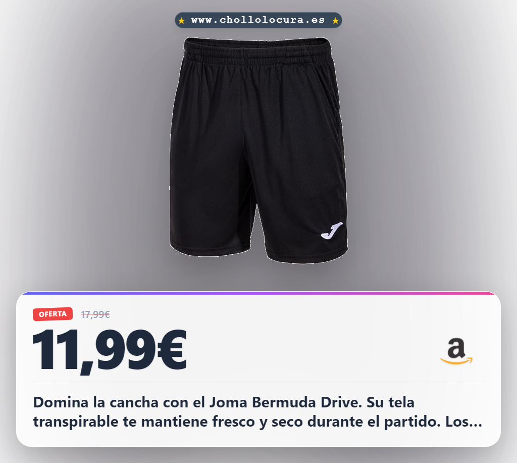Consigue el short deportivo Joma Bermuda Drive 100438 transpirable y con bolsillos. Aprovecha el chollo.