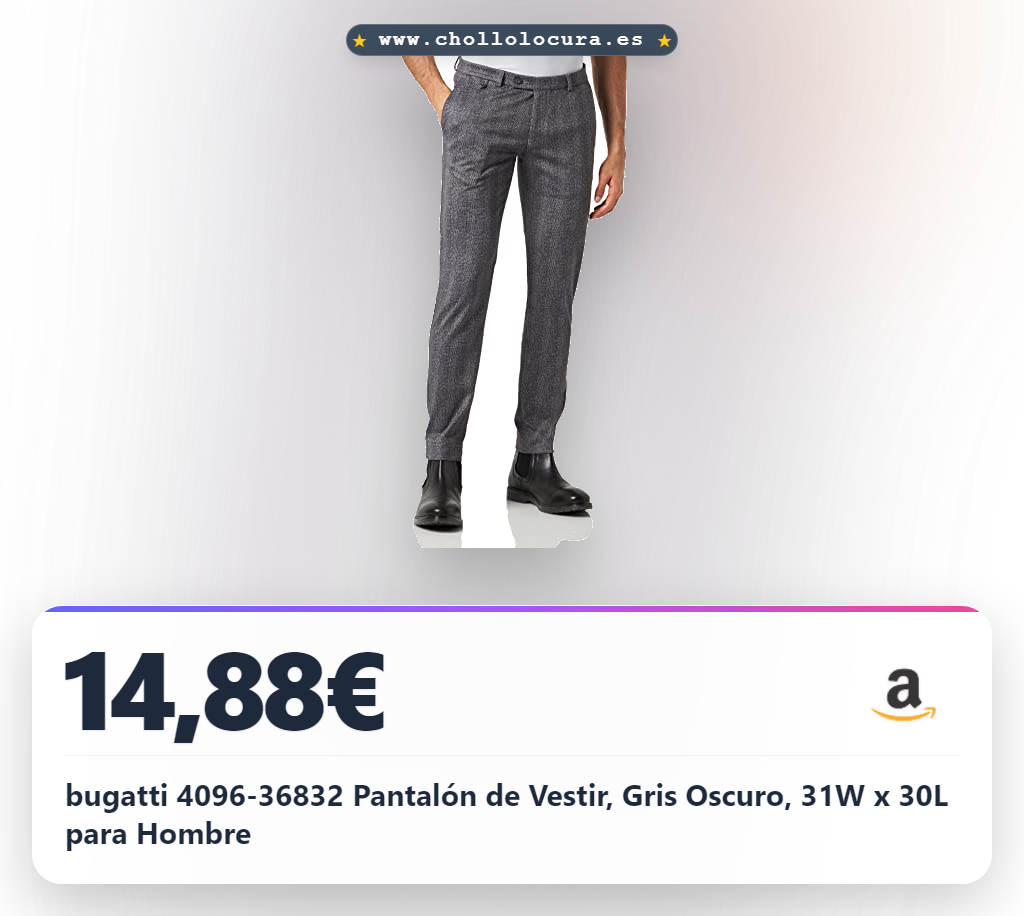 bugatti 4096-36832 Pantalón de Vestir, Gris Oscuro, 31W x 30L para Hombre