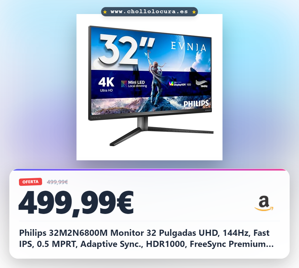 Philips 32M2N6800M Monitor 32 Pulgadas UHD, 144Hz, Fast IPS, 0.5 MPRT, Adaptive Sync., HDR1000, FreeSync Premium Pro, Altura Ajustable (3840x2160, 2X HDMI 2.1, 1x DP 1.4, USB-Hub), Gris Oscuro